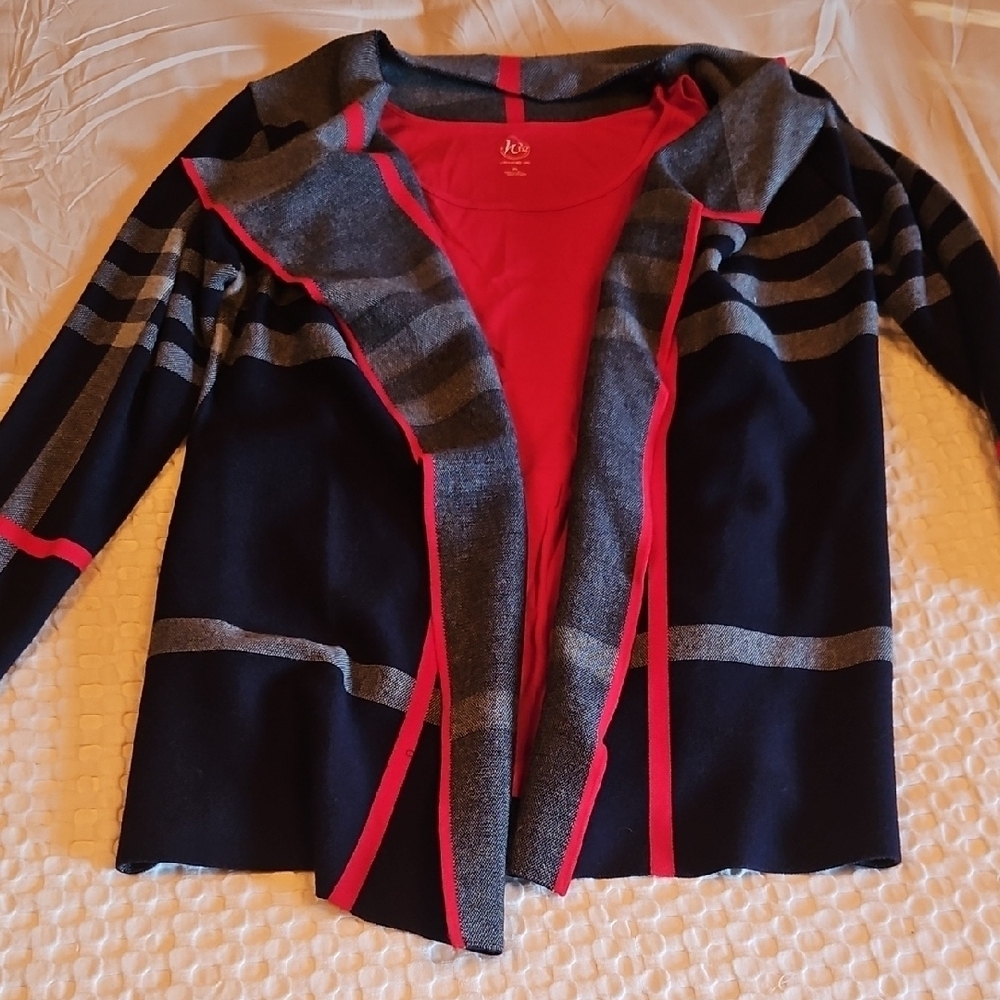 Stylish Gray ,Red And Navy Women's Sweater With Tank Top